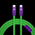 Purple and green USB-C to USB-C silicone data cable