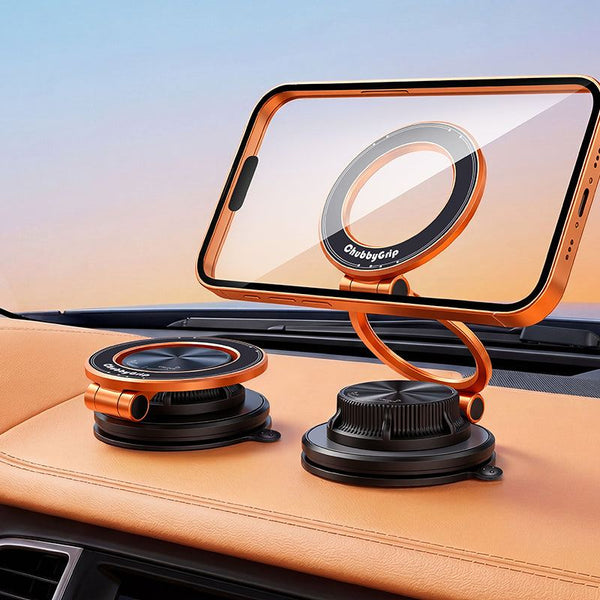 ChubbyGrip adjustable magnetic car dashboard mount holding a smartphone