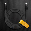 Matte black thick Type-C to Type-C 240W fast charging cable with yellow strap.