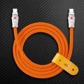 Orange silicone USB-C to USB-C charging cable with leather strap